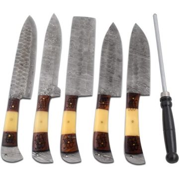 Professional Kitchen Knives Custom Made Damascus Steel 5 Pcs Set